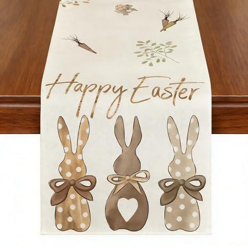 Carrots Rabbit Bunny Happy Easter Table Runner, 13 x 72 Inch, Spring Summer Seasonal Holiday Kitchen Dining Table Decoration for Indoor Outdoor Home Party Decor (Gray Rabbit), 2 Pack