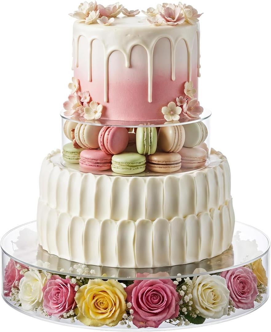 2 Pcs Clear Acrylic Cake Stand, 6 Inch & 10 Inch Round Fillable Display Risers with Hollow Bottom, for Wedding, Birthday Party, and Dessert Table Decorations