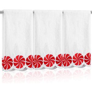 VitalCozy 3 Pack Christmas Hand Towels Embroidered Red White Peppermint Candy Scalloped Dish Towel Cotton Decorative Xmas Gifts for Winter Holiday Kitchen Bathroom Hand Drying, 27.6 x 15.7 Inch