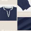 V Neck Sweaters for Women, Long Sleeve Lace Trim Knit Sweater Fall Casual Lightweight Pullover Top Navyblue