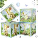 Classic Winnie Baby Shower Boxes Blue for Newborn Baby Boy Girl, Vintage Winnie Bear First 1st Birthday Party Decorations the Pooh Theme Box Block Supplies for Kids Cake Smash Photography Favor Props