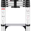 Wolec Telescoping Ladder, 8.5FT Aluminum Lightweight Portable Telescopic Ladder, Stabilizers & Wheels, Heavy Duty 330lbs Max Capacity,Extension Ladder for Roofs, RVs, Outdoor-Sliver