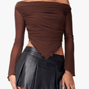 Floerns Women's Asymmetrical Neck Long Sleeve T Shirts Hanky Hem Ruched Y2k Tee Tops, Large