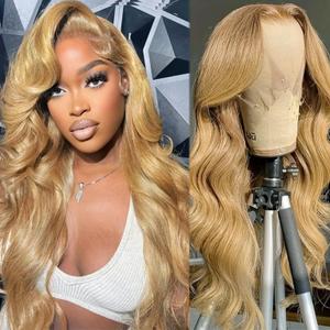 Honey Blonde Wig Human Hair Lace Front Wigs 28 Inch 13x4 Body Wave Lace Front Wig Human Hair Colored #27 HD Lace Frontal Wig Pre Plucked with Baby Hair 180% Density Curly Glueless Wigs Human Hair