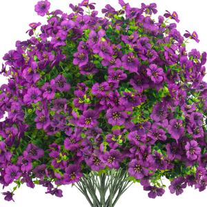 Grunyia Artificial Fake Flowers for Outdoor Spring Decoration, 16 Bundles Faux Silk Colorful Daisy UV Resistant Realistic for Outside Porch Patio Home Yard Garden Planters Pots Window Box (Purple)