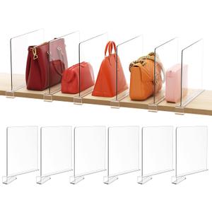 12 Inches [Extra Tall Version] Clear Shelf Dividers for Closet Organization and Storage, 6 Pack Purse Organizer for Closet Acrylic Adjustable Bookshelf for Organization, Perfect for Sweater, Clothes