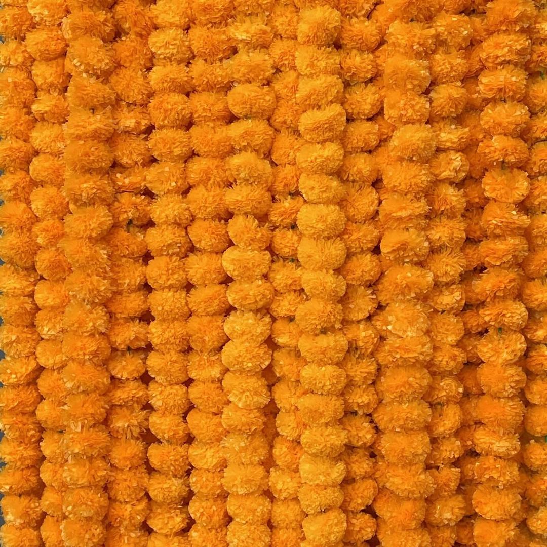 Artificial Marigold Garland for Decoration 5 feet Marigold Strands for Diwali Decoration Day of Dead Decorations Dia de Los Muertos Christmas Garlands (Orange)
