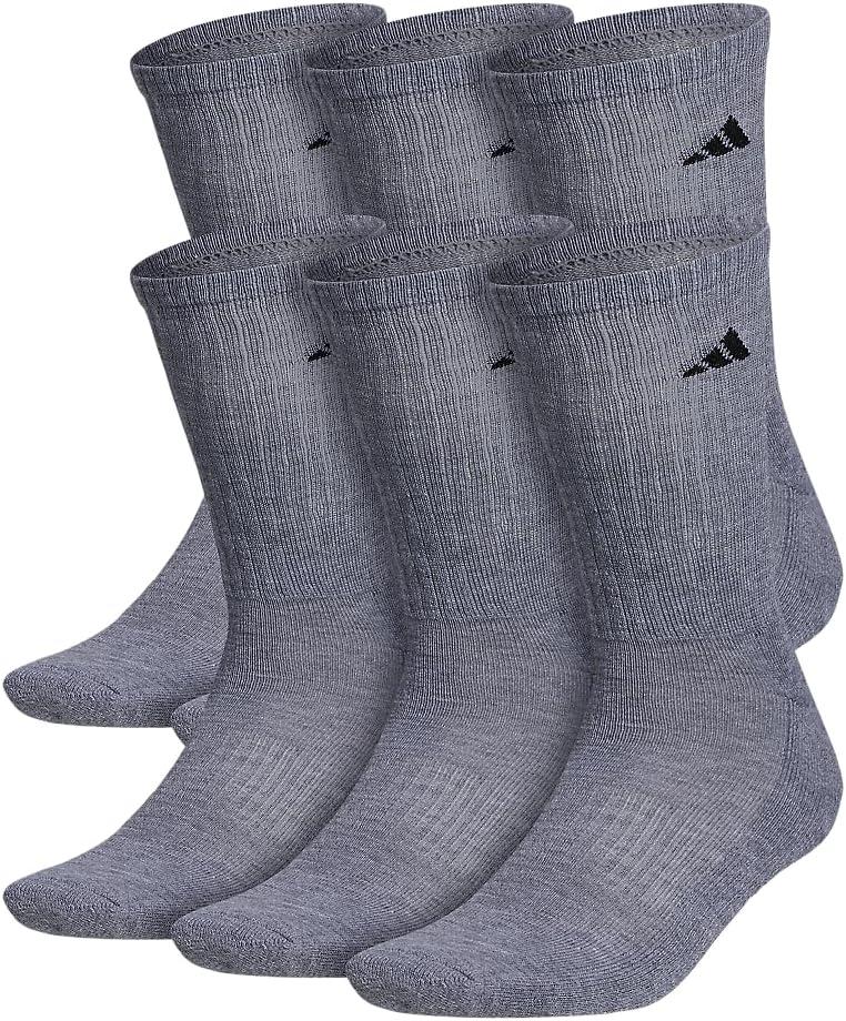 adidas Men's Athletic Cushioned 6-Pack Crew, Cushioned Crew Socks with Arch Compression for a Secure Fit