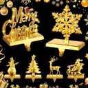 Suzile 6 Pcs Christmas Stocking Holders for Mantel Xmas Stocking Hooks with LED Light for Mantel Fireplace Table Party Decoration Ornaments(Gold)