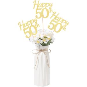 Fabulous 50th Birthday Table Toppers - Double-sided Glitter Decorations (Gold, 10 Pack)