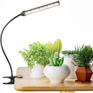 GooingTop Grow Light for Indoor Plants Growing,5000K White Full Spectrum Gooseneck Plant Lamp with Red Blue LED Clip Desk for Pot Plant Seed Starting,Dimmable with Auto Timer