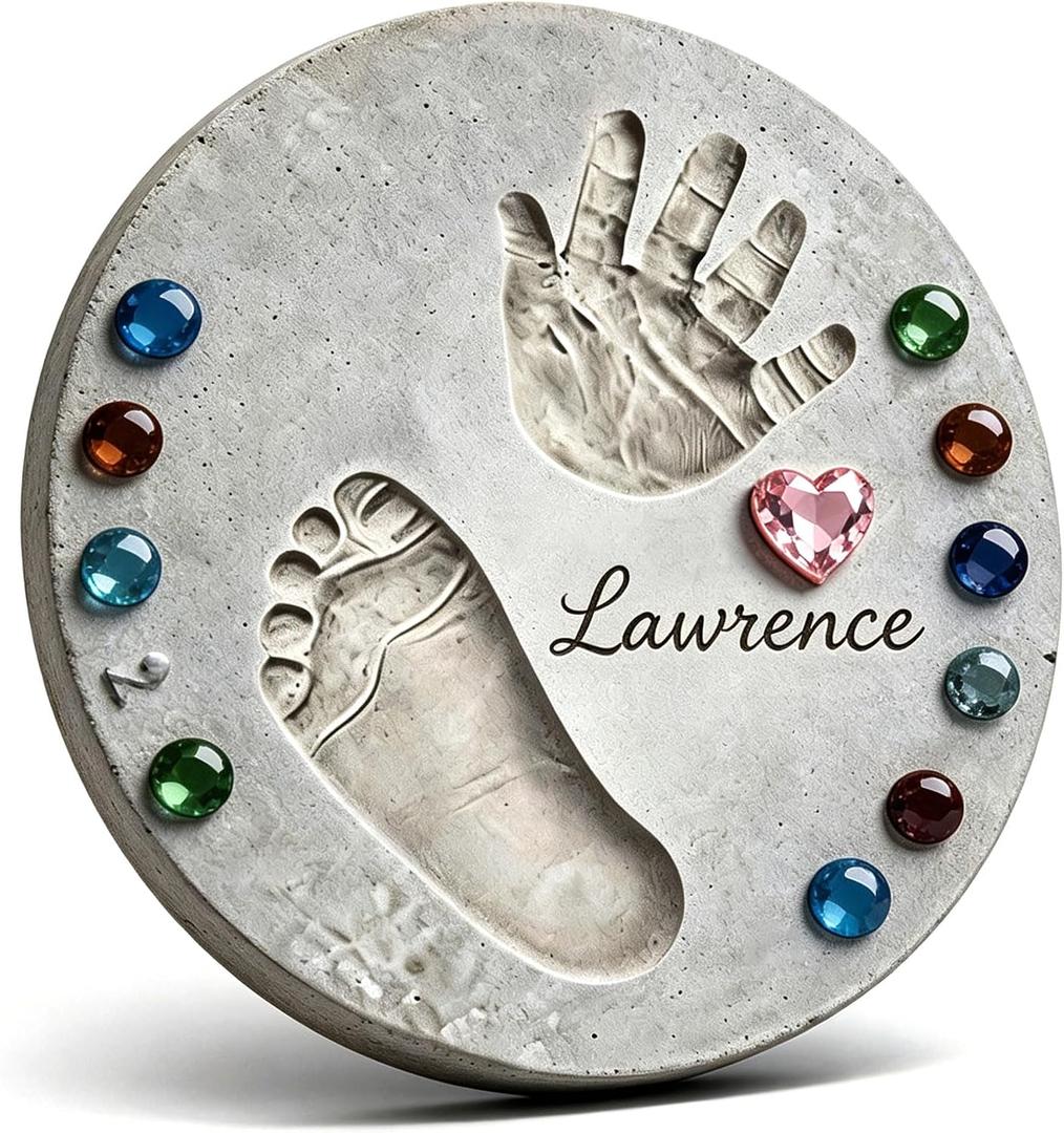 Handprint Stepping Stone DIY Kit - Reusable 11.8 Inch Round Concrete Molds+ Steel Carving Sticks+ Mosaics & Crystal Heart for Hand/Foot Print, Footprint Craft Witness of Special Time/None Cement