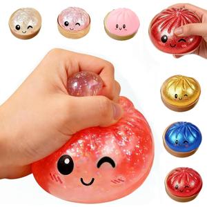 2026 New Version Glitter Dumpling,Dumpling Squishy, Rainbow Dumplings, Cute Anxiety Relief Fidget , Soft Squeeze Decompression Dough for Adults (Glitter Red)