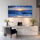 canvas wall art for living room Blue Ocean Sea sun landscape painting bathroom Wall Decor Ready to Hang for Home Decorations office family bedroom kitchen Works canvas Prints pictures 20" x 40"inch