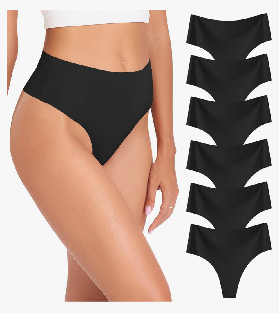 Wealurre Womens Underwear High Waisted Seamless Thongs for Women Breathable No Show Panties for Ladies 6 Pack,Size M
