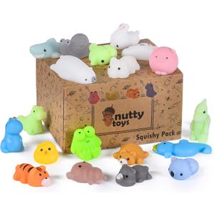Nutty Toys Animal Squishies, 20 Soft & Cute Kawaii Fidgets | Top Classroom Prizes, Bulk Pinata & Easter Egg Fillers | Unique Gifts for Kids, Teens, Adults | Best Boys & Girls Valentines Day Idea 2026