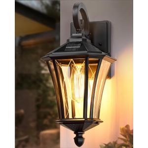 YSN 16" Solar Wall Lights Outdoor, Dusk to Dawn Exterior Lighting Fixtures, Black Solar Porch Lights Outdoor Sconce Lights, Waterproof Outside Light for House Porch Garage Yard, 1 Pack