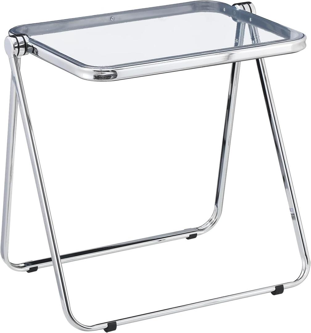 KAIHAOWIN Folding TV Tray Table Acrylic Foldable Table No Assembly Required Tiny Desk for Home Office Side Table Small Computer Desk for Small Spaces (Clear)