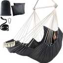 Chihee Hammock Chair Hanging Chair with Foot Rest 2 Cushions Max 500lbs Robust Metal Spreader Bar Collapsible Easy Storage Soft Cotton Swing Chair Strong Strap Iron Carabiner Side Pocket Included (Dark Grey)