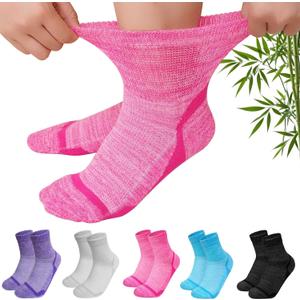 CaiDieNu Bamboo Viscose Diabetic Socks: Non Binding Wide Hospital Ankle Socks for Women Men Elderly Pregnant Edema 5 Pairs (9-11, Multicolor)