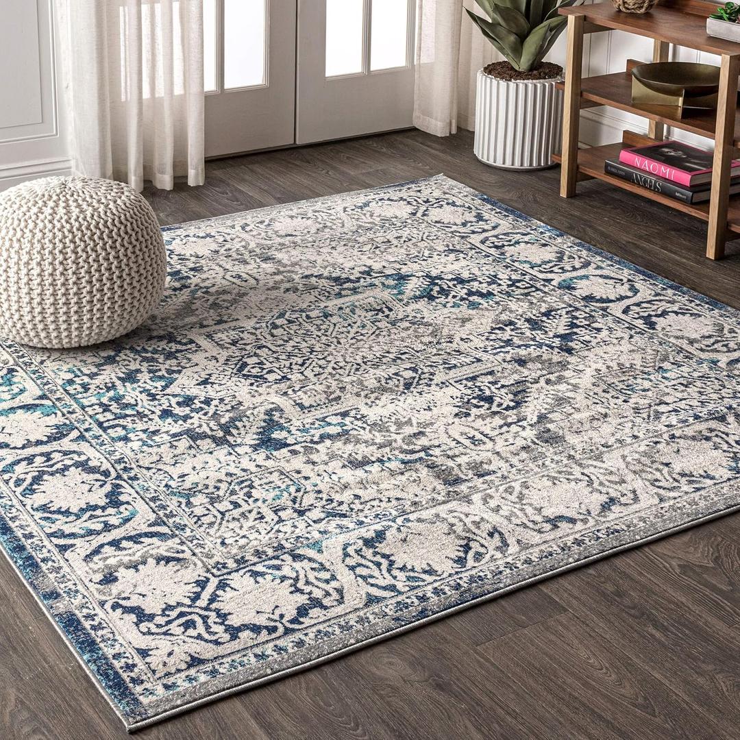 JONATHAN Y Modern Vintage Medallion Navy/Light Gray 5x5 Square Indoor Area Rug, Country, Floral, Easy-Cleaning for Living Room, Bedroom, Kitchen, Pet Friendly, Non-Shedding (MDP100B-5SQ)