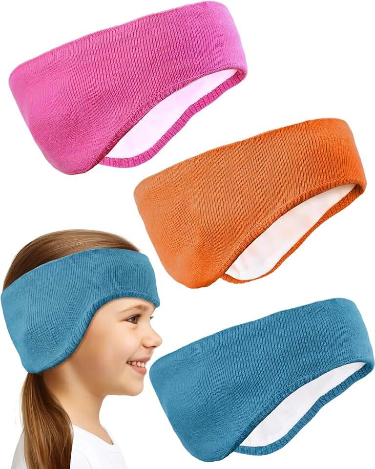 JenPen 3 Pcs Double-layer Ear Warmer for Kids Headband-knit Fuzzy Lined Winter Ear Muffs Cover for Boys Girls Ski Cycling