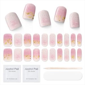 5 x Semi Cured Gel Nail Strips|Works with Any UV/LED Lamps|20 Pcs Gel Nail Stickers|Long-Lasting Two Weeks and Easy to Apply & Remove|Pink Glitter