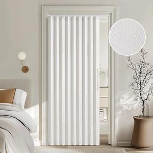 MIULEE Accordion Style Magnetic Folding Door Curtains for Doorways/Closet, Room Divider Pleated Drapes with Hooks for Interior Living Room/Bedroom/Open Closet, White, W39 x L78 inches, 1 Panel