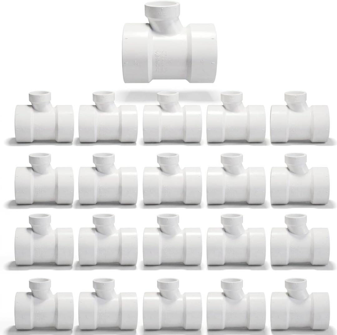 SUPPLYGIANT™ (50 Pack) 3" x 3"x 1-1/2" PVC DWV Drain Waste Vent Sanitary Tee Reducing Hub – White PVC Drain, Waste & Vent Fitting