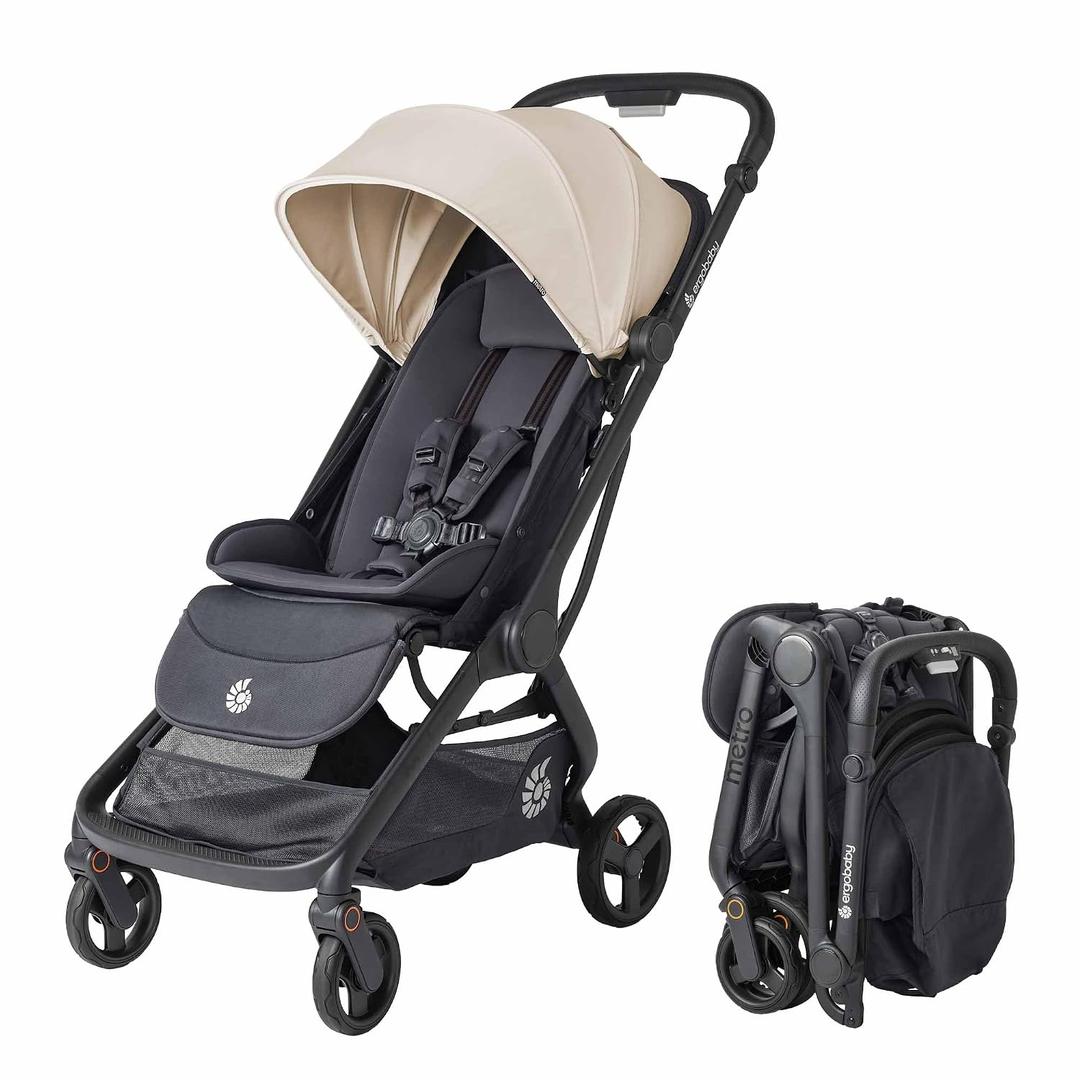 Ergobaby Metro 3 Baby Stroller for Newborns, Infants, and Toddlers - Travel Stroller with One-Hand Fold, Near-Flat Recline, Adjustable Handlebar - Natural Beige