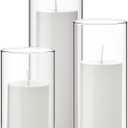 Shihanee Set of 3 Pillar Candles and 3 Glass Cylinder Candle Vases Holders Clear Pillar Jars for Wedding Centerpieces(2.6'' X 4.7'', 5.9'', 7.9'',White)