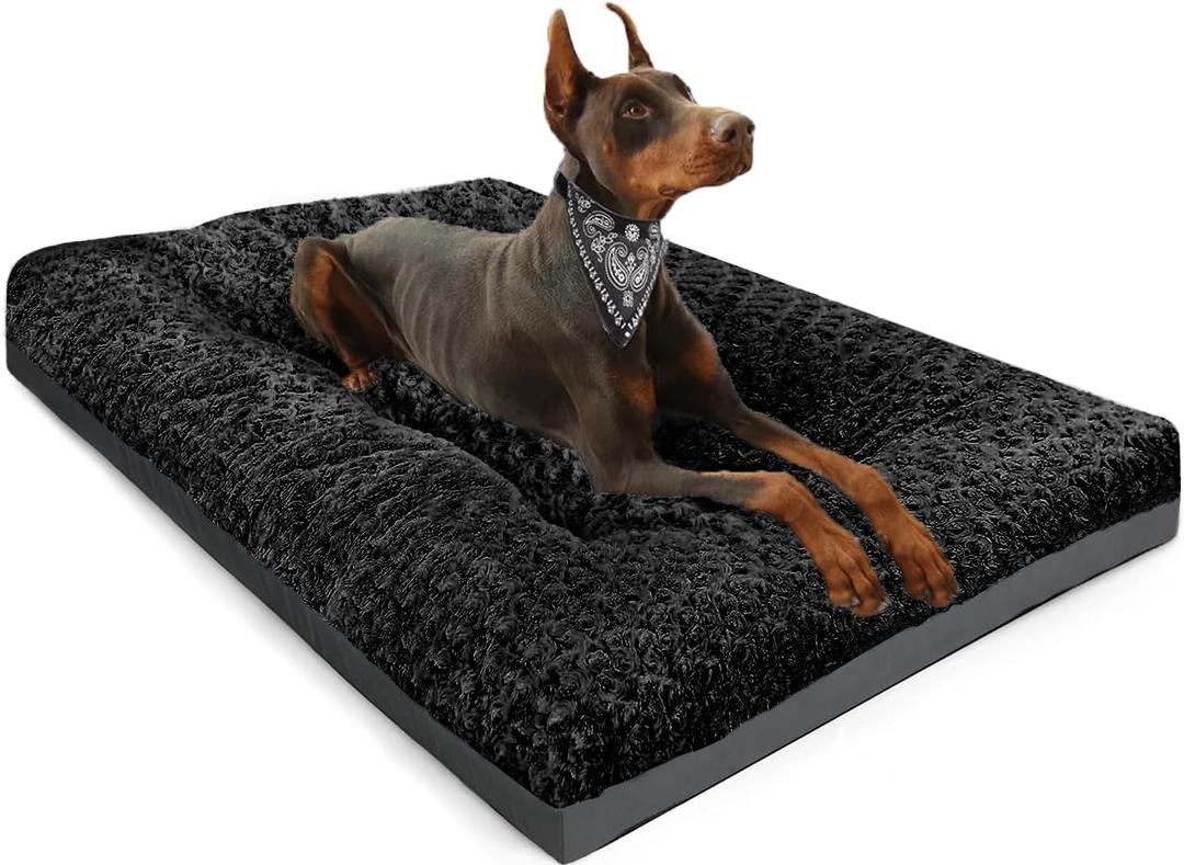 POCBLUE Deluxe Washable Dog Bed for Medium/Large Dogs Dog Crate Mat 35 Inch Comfy Fluffy Kennel Pad Anti-Slip for Dogs Up to 60 lbs, 35" x 23", Black