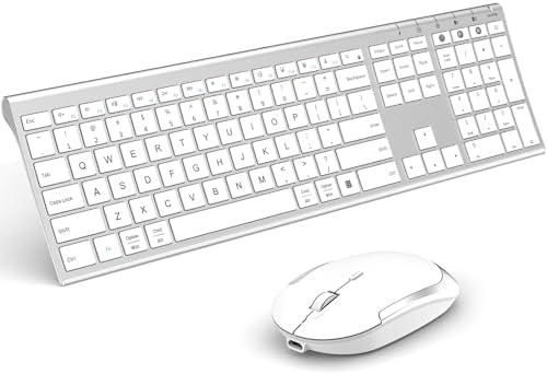 Wireless Keyboard and Mouse Combo, Ultra Slim, Rechargeable, Dual-Mode (Bluetooth + USB), for Windows/Mac OS (White and Silver)