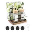 Napkin Holder for Table, SHAIDOJIO Metal Napkin Holders with Salt and Pepper Shakers Caddy, Wooden Napkin Dispenser Standing Paper Napkin Storage for Dining Table Kitchen Decor