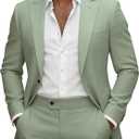 Mens Suit 2 Piece Slim Fit Suits for Men Peak Lapel 1 Button Suit Formal Wedding Prom Groom Blazer Pant Tuxedo (Green, XL)