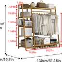 Standing Clothes Rack with Shelves, Free Standing Closet Garment Racks for Hanging Clothes, 7 Shelf Bamboo Closet Organizer System, Heavy Duty Clothes Hanging Rack for Bedroom, Natural Wood