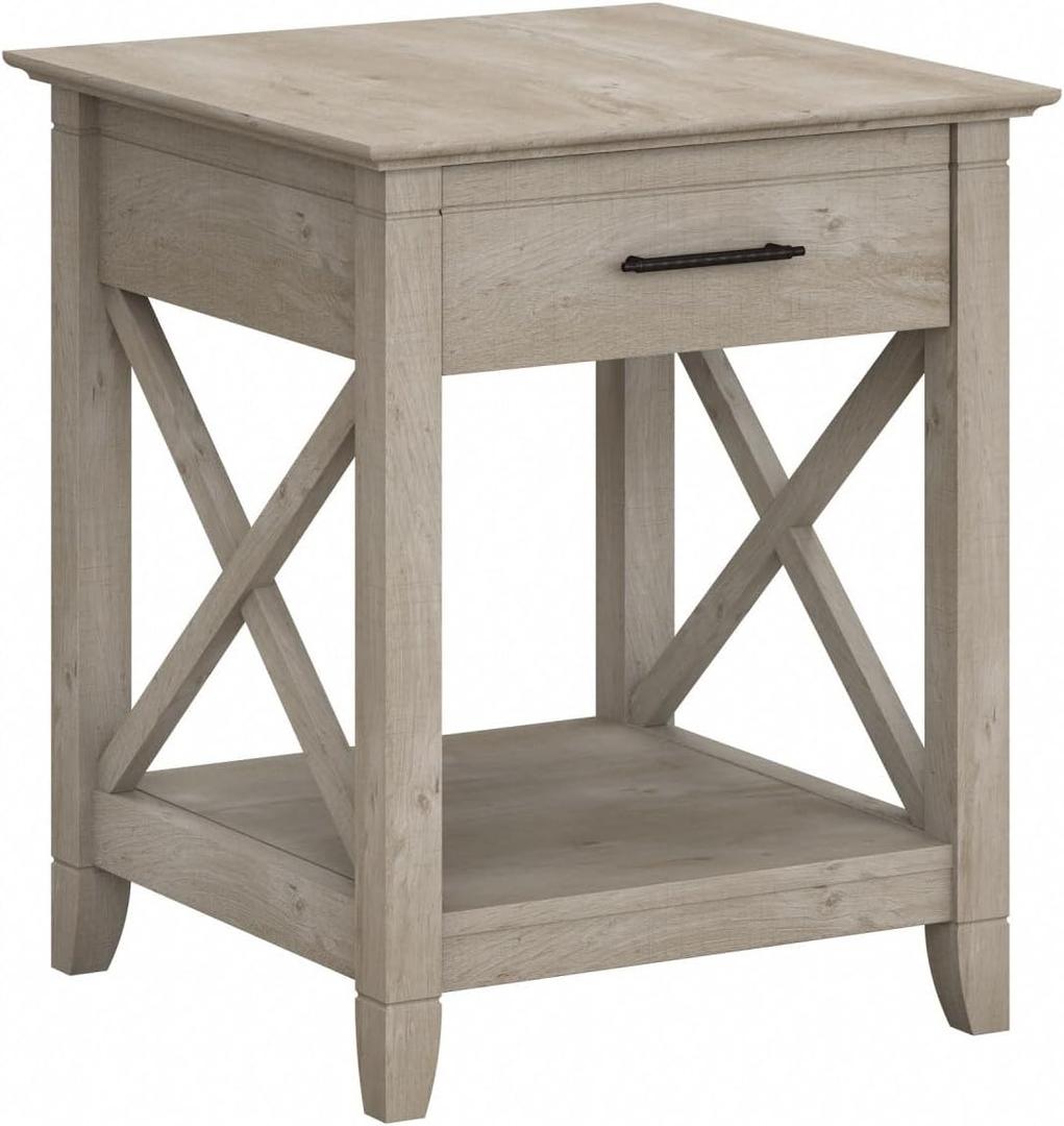 Bush Home End Table with Drawer, Nightstand with Storage, Living Room and Bedroom Furniture, Key West Collection, Washed Gray (20D x 20W x 24H)