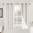 H.VERSAILTEX Primitive Linen Curtains 100% Blackout Curtain Drapes Burlap Fabric Curtains with White Thermal Insulated Liner, Grommet Top Drapes Living Room/Bedroom (2 Panels, 42 x 63 Inch, Ivory)