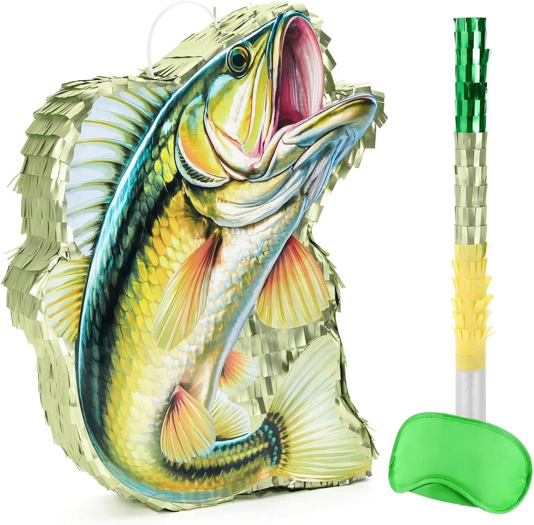 WERNNSAI Fish Piata - Fishing Game Pinata Ocean Pinata Under the Sea for Boy Adult Party Decoration Summer Pool Party Game Supplies Favors with Bat Blindfold