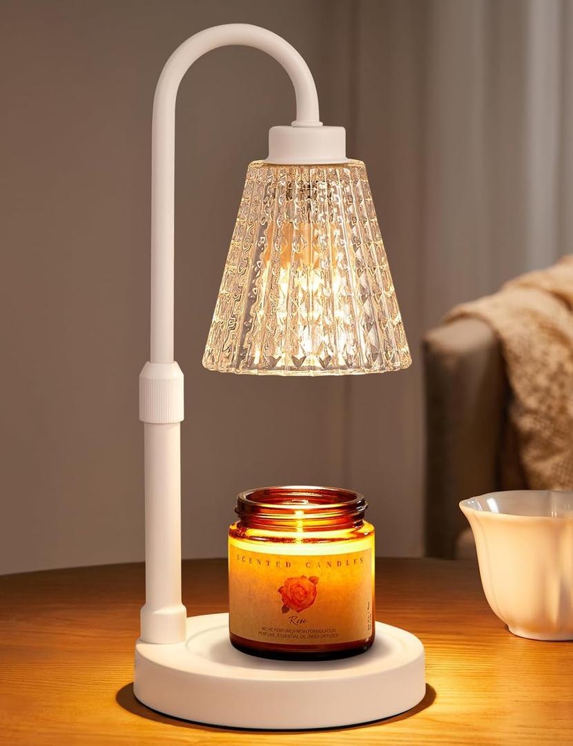 Innqoo White Crystal Candle Warmer Lamp with Timer, Dimmable Candle Warmer for Jar Candles, Height Adjustable Wax Melts Warmer, Birthday Gifts for Women Mom, House Warming Gifts New Home Decor (Regular(4.7 in))