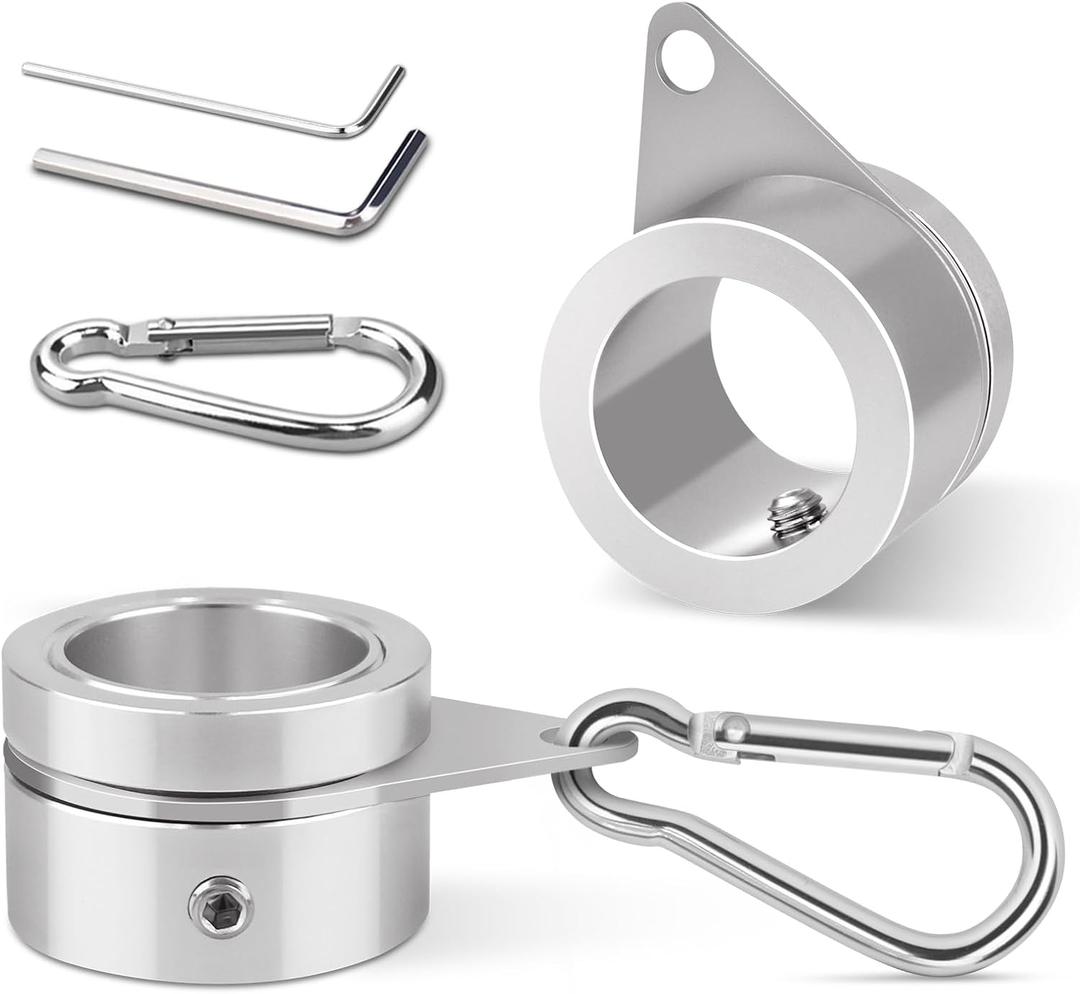2 Pack Aluminum Alloy Flag Pole Rings, 360 Degree Rotating Flagpole Flag Mounting Rings Spinning Flag Pole Kit with Carabiner for 0.75-1.00 Inch Diameter Flagpole ( 1 inch, Silver) (2 Pack-1 inch, silver)