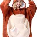 Giggling Getup Wearable Blanket Hoodie for Women Men Sherpa Fleece Hooded Blanket Sweatshirt Warm Cozy Sherpa Wearable Throw Oversized Hoodie with Giant Pocket & Sleeves for Adult Christmas Reindeer (Dark Brown Reindeer)