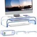 ERGO COLLECT Acrylic Dual Monitor Stand Riser 2 Tier, Modular Laptop Stand for Desk, Multifunctional Desktop Organizer Shelf for PC, iMac, Printer, Detachable Monitor Stand for Office or Home, Blue