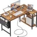 Mericonia Small L Shaped Computer Desk with Power Outlets, Gaming Desk for Small Spaces, Corner Desk with Reversible Storage Shelves, Study Writing Table for Home Office (40 inch)