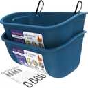 Goovilla Chicken Feeder Waterer, Hanging or Screw-in Fence Feeders with Clips, 2 Pack 5 Quart Goat Feeding Supplies, Duck Piglet Sheeple Coop Dog Livestock Poultry Plastic Feeder Trough Bucket, Blue