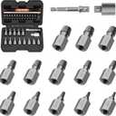 15-Piece Screw Extractor Set, 3/8" Inch Drive Multi-Spline Easy Out Bolt Extractor Kit, Hex Head Stripped Screw Remover Tool for Removing Broken, Rusted, and Stripped Bolts and Screws