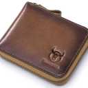 BULLCAPTAIN Mens Genuine Leather Zipper Wallet RFID Blocking Bifold Secure Zip Around Wallets Multi Credit Card Holder Purse (Handmade brown)