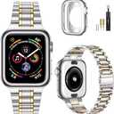 MioHHR Solid Stainless Steel Band Compatible with Apple Watch 46mm (Series 11 10), Metal Strap with Soft TPU Case for iWatch Series 11/10 46mm Women and Men, Gold