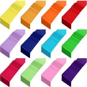 Kinlop Satin Colorful Table Runners 12 x 108 Inch Silk Table Runner for Party Chair Sashes Wedding Banquet Graduations Birthday Reception Decoration, Multi Color(Bright Color, 12 Pcs)