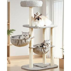 Small Cat Tree Tower with Lots of Scratching Posts - 42 Inch Medium Compact Cats Scratch House with Hammock Perch for Multi Level 2 Kitty - Indoor Corner Cat Bed Condo Climbing Gym Towers Furniture